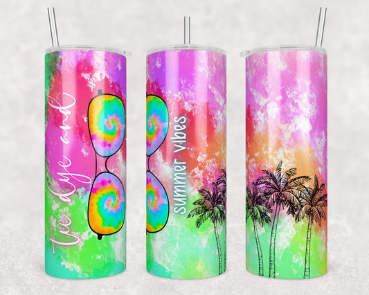 Tumbler | Tie dye and Summer Vibes glasses  | my happy place |HOT mom summer | Sarcasm | beach| ocean | Gift | BFF | Profanity| funny|
