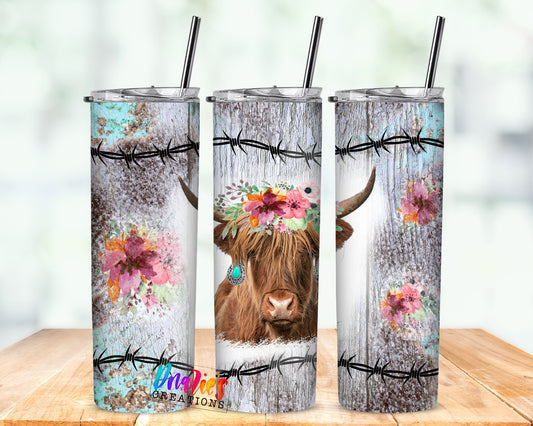 Tumbler | Highland Cow barb wire| Hot Mess| Sarcasm | MOM | Gift | BFF | funny| Beautiful colors |beautiful cow other tumbler