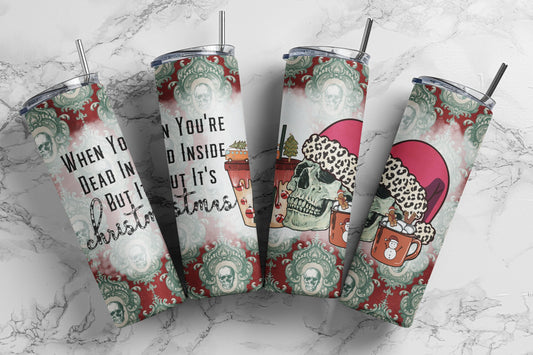 Tumbler | Dead inside but it's Christmas | books | skeleton | Gift | BFF | special someone | Christmas | Gnomes | cold