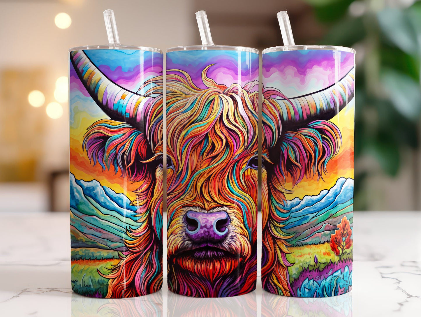 Tumbler | Highland Cow  | highland cows 43 | farm animals | cuteness | artful | flowers and mountains