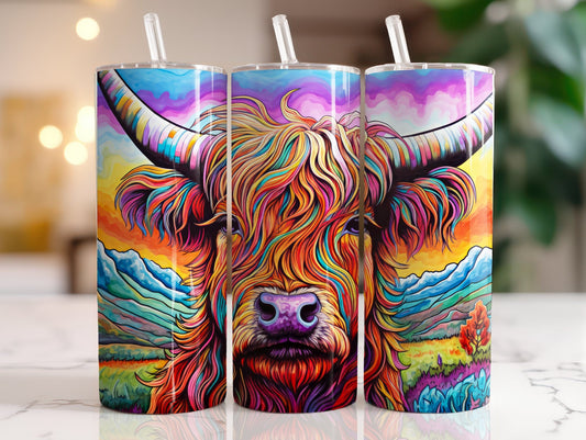 Tumbler | Highland Cow  | highland cows 43 | farm animals | cuteness | artful | flowers and mountains