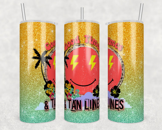 Tumbler | Good times and tan lines glitter | my happy place |HOT mom summer | Sarcasm | beach| ocean | Gift | BFF | Profanity| funny|