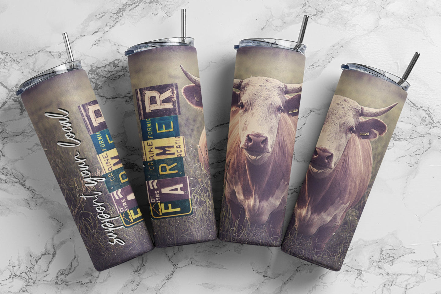 Tumbler | support farm 2 |support your local farmer | Gift | cows| America| OSFA |Great Gift- Ladies-Cows| Men dad