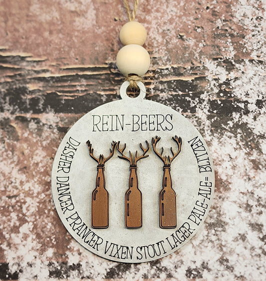 Ornament| Rein-beers Dasher, Dancer, Prancer, vixen, stout lager pale ale = blitzen  |  gift | Friend gift | friends drinking| festive