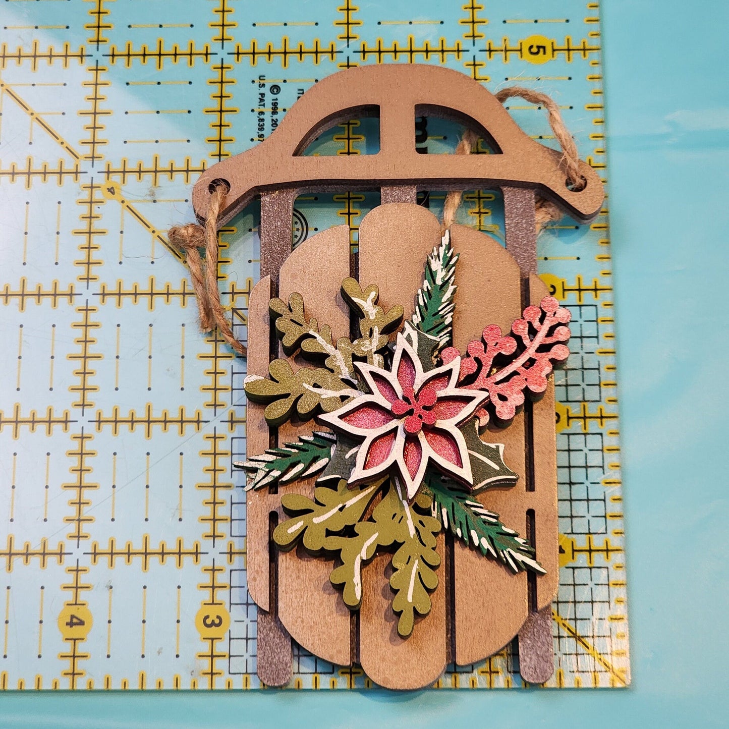 Ornament| A Christmas sled - poinsettia |  gift | Friend gift | sledding | Jingle all the way | Merry Christmas!