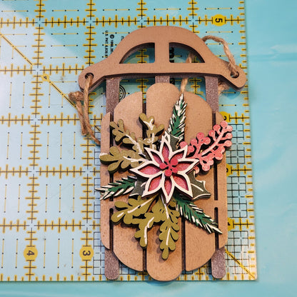 Ornament| A Christmas sled - poinsettia |  gift | Friend gift | sledding | Jingle all the way | Merry Christmas!