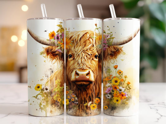 Tumbler | Highland Cow  | highland cows 17 | farm animals | cuteness | artful | flowers and Cows