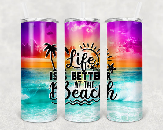 Tumbler |Life is better at the beach | my happy place |HOT mom summer | Sarcasm | beach| ocean | Gift | BFF | Profanity| funny|