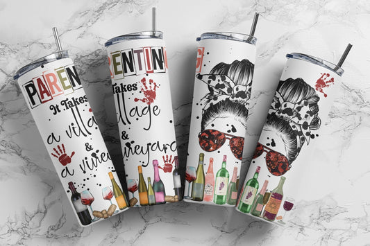 Tumbler |Parenting It takes a village and a vineyard| Hot Mess| Sarcasm | MOM | Gift | BFF | Profanity| funny|