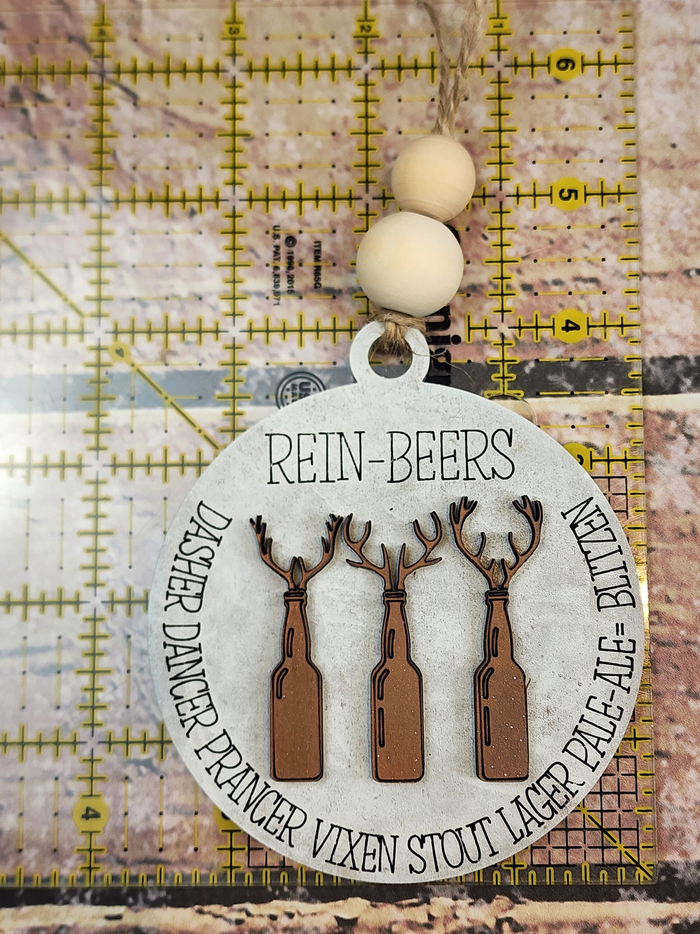 Ornament| Rein-beers Dasher, Dancer, Prancer, vixen, stout lager pale ale = blitzen  |  gift | Friend gift | friends drinking| festive