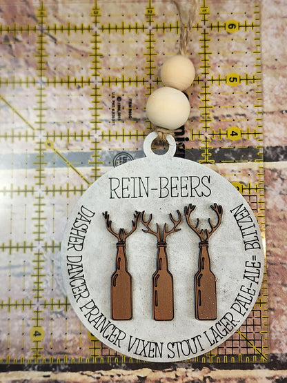 Ornament| Rein-beers Dasher, Dancer, Prancer, vixen, stout lager pale ale = blitzen  |  gift | Friend gift | friends drinking| festive