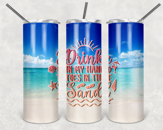 Tumbler | Drink in my hand toes in the sand |Beach | my happy place |HOT mom summer | Sarcasm | beach| ocean | Gift | BFF | funny|