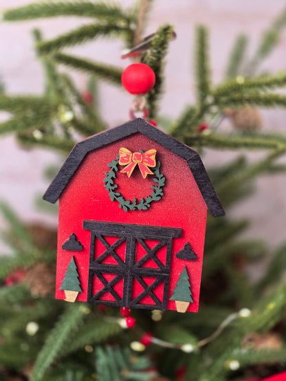 Ornament - Farmhouse Barn  OR1006-25 - Hand Painted Christmas Ornament