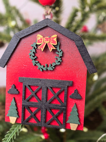 Ornament - Farmhouse Barn  OR1006-25 - Hand Painted Christmas Ornament