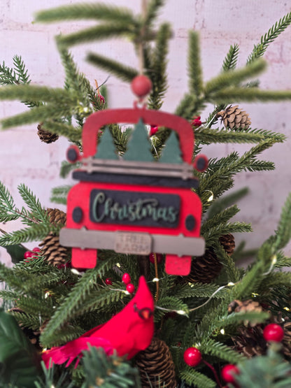 Ornament - Old Red truck - Tree farm  OR1008-25 - Hand Painted Christmas Ornament