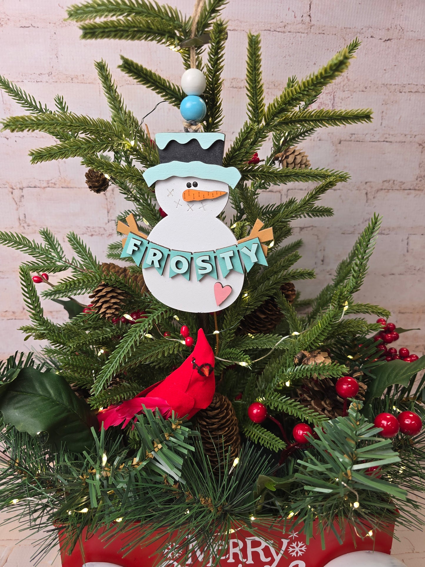 Ornament - Frosty the snowman with Banner  OR1010-25 - Hand Painted Christmas Ornament