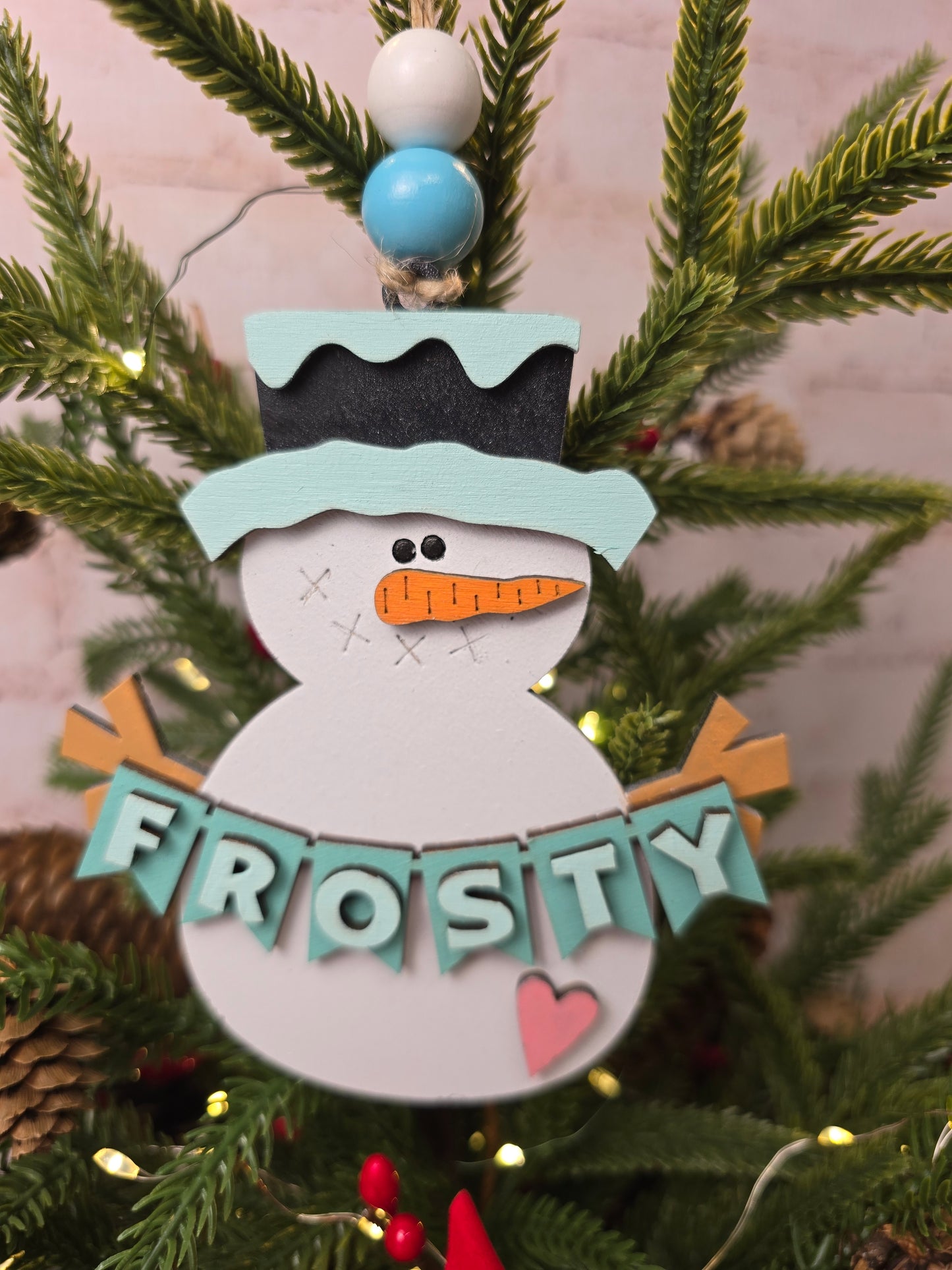 Ornament - Frosty the snowman with Banner  OR1010-25 - Hand Painted Christmas Ornament