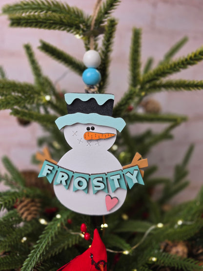 Ornament - Frosty the snowman with Banner  OR1010-25 - Hand Painted Christmas Ornament