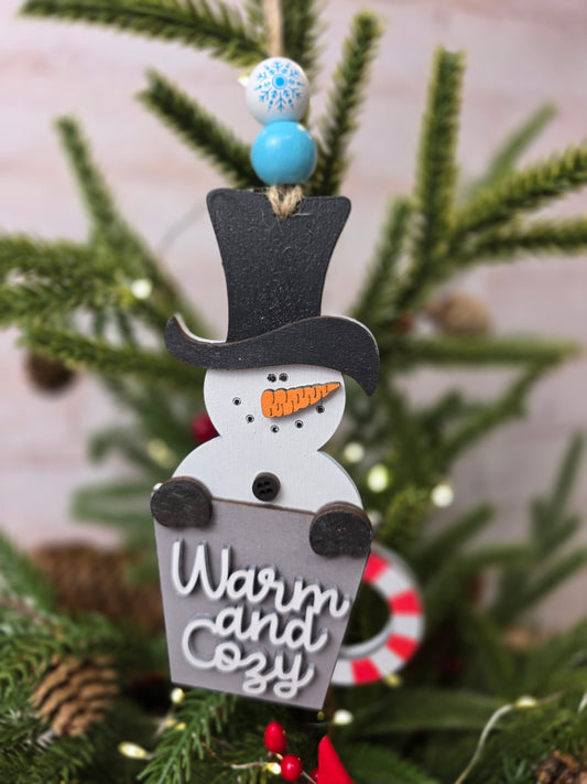 Ornament - Warm and Cozy Snowman OR1013-25 - Hand Painted Christmas Ornament