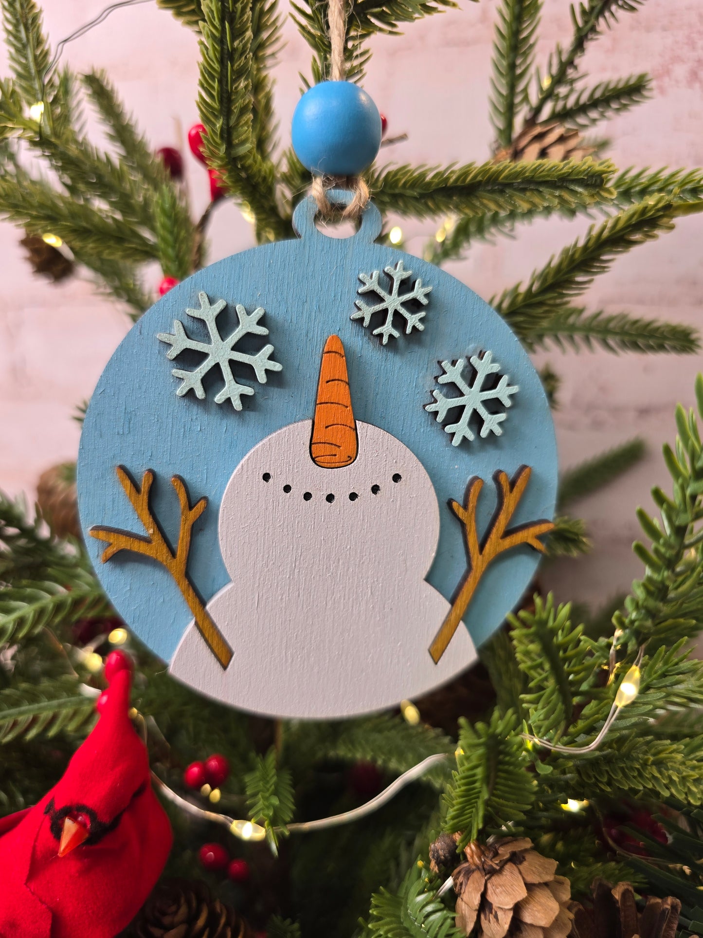 Ornament -  snowflakes and snowman OR1017-25 - Hand Painted Christmas Ornament