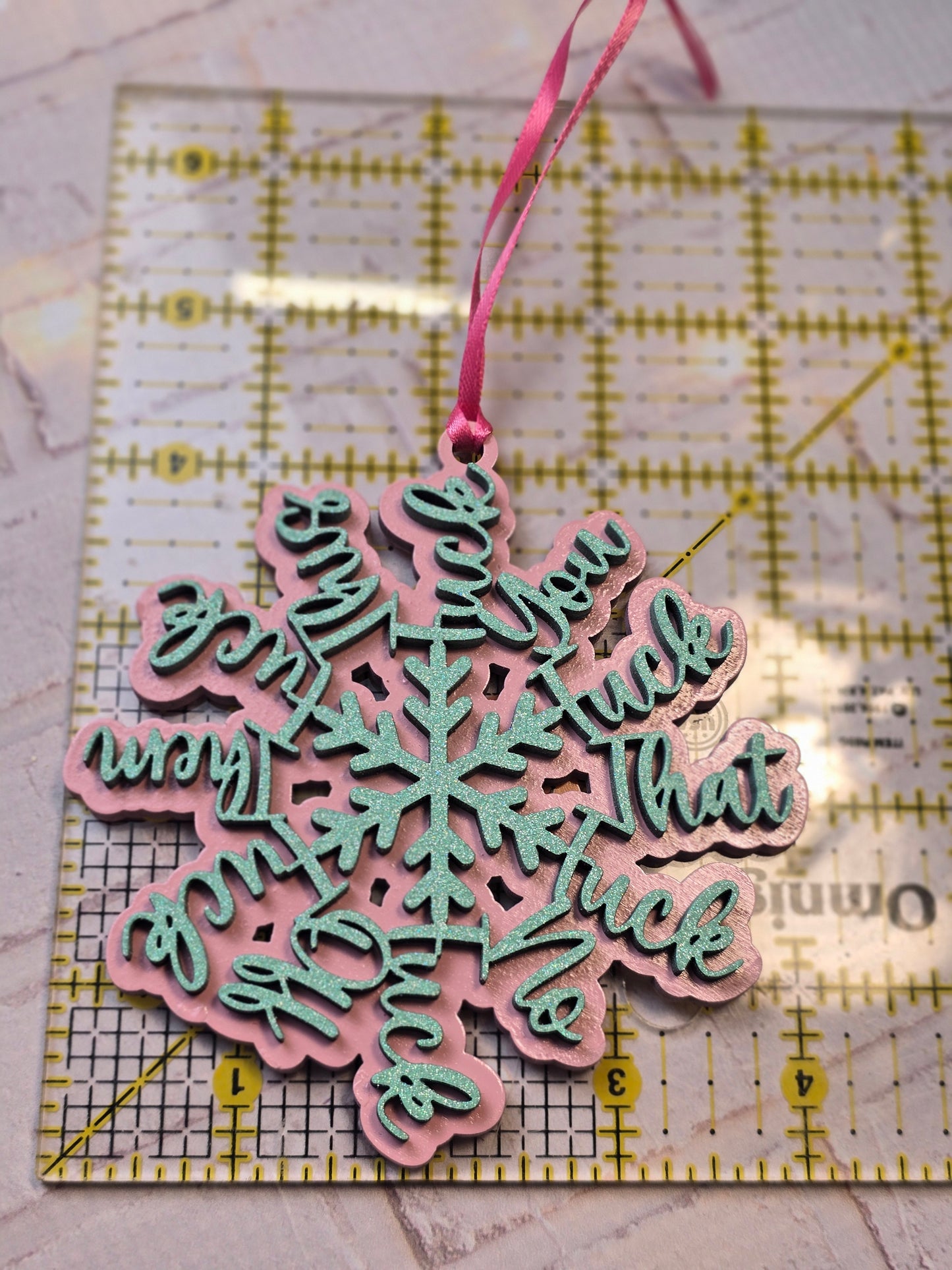Ornament| Fk you Fk that fk no OR1033-25 pink -mint | NSFW  | Fuckflake snowflake ornament