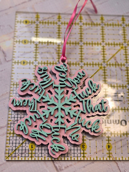 Ornament| Fk you Fk that fk no OR1033-25 pink -mint | NSFW  | Fuckflake snowflake ornament