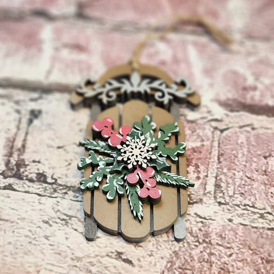 Ornament| A Christmas sled - scrollwork |  gift | Friend gift | sledding | Jingle all the way | Merry Christmas!