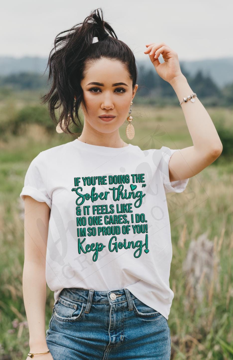 T-shirt |If your doing the sober thing and it feels like no one cares, I do! - green | overdose awareness | sobriety | Healing | live |proud