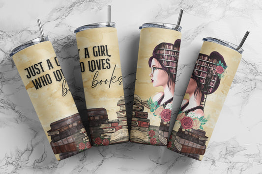 Tumbler |Just a girl who loves books brunette  | Coffee| Gift | reading| OSFA | bookworm