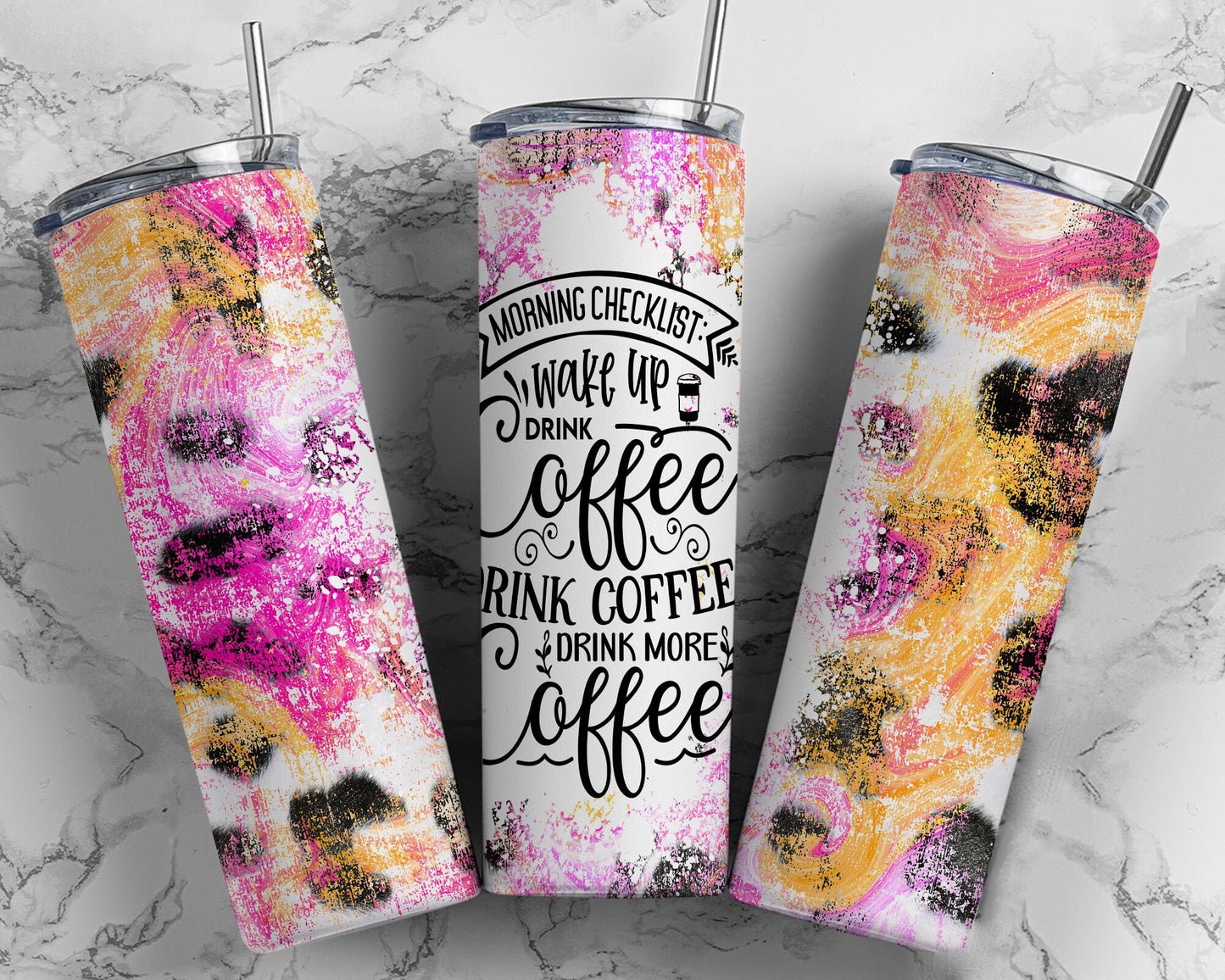 Tumbler |Morning Checklist wake up, drink coffee, drink coffee, drink more coffee  | Drinkware | wine | Gift | Sarcasm| OSFA