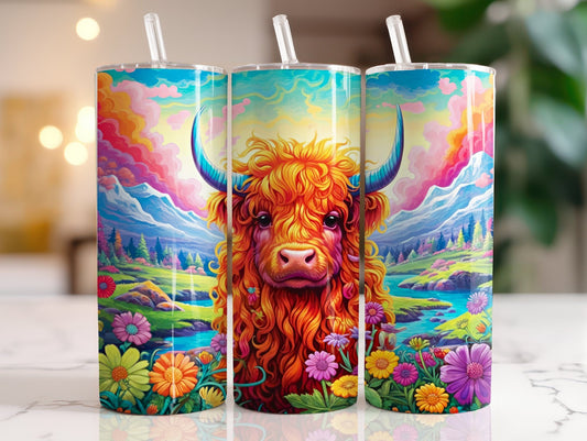 Tumbler | Highland Cow  | highland cows 28 | farm animals | cuteness | artful | rainbow cow