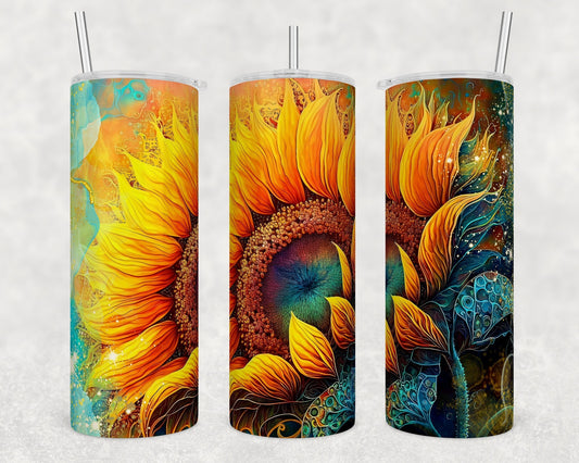Tumbler | Sunflowers 3 Alcohol ink| Hot Mess| Sarcasm | MOM | Gift | BFF | funny|