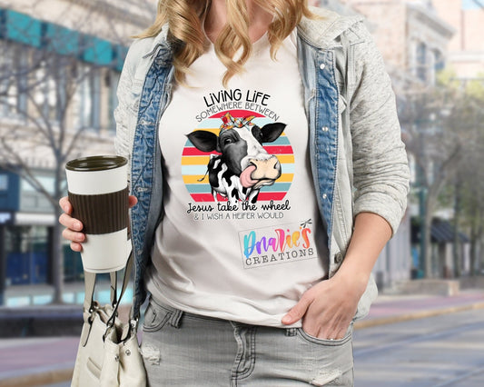 T-shirt |Living somewhere between Jesus take the wheel and I wish a heifer would| Farming | Chicken |COW| Beer | summer || NSFW