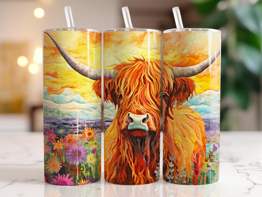 Tumbler | Highland Cow  | highland cows 40 | farm animals | cuteness | artful | flowers