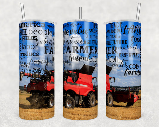 Tumbler | Red combine |support your local farmer | Gift | America| USA |Great Gift- Ladies-Cows| Men| dad