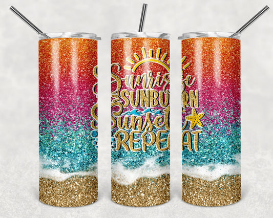 Tumbler |Sunrise Sunburn Sunset Repeat2| my happy place |HOT mom summer | Sarcasm | beach| ocean | Gift | BFF | Profanity| funny|