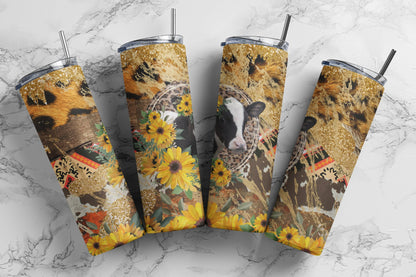 Tumbler | Floral cow2 | Farm Cows | animal print  | Gift | flowers| OSFA |Great Gift- Ladies-Cows| Men|heifers