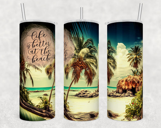Tumbler |Life is better at the beach dark | my happy place |HOT mom summer | Sarcasm | beach| ocean | Gift | BFF | Girls trip  | cruise