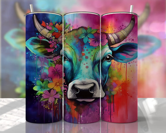 Tumbler | bright funny Cow| Floral| psychedelic | Sarcasm | MOM | Gift | BFF | funny| Beautiful colors |beautiful cow other tumbler