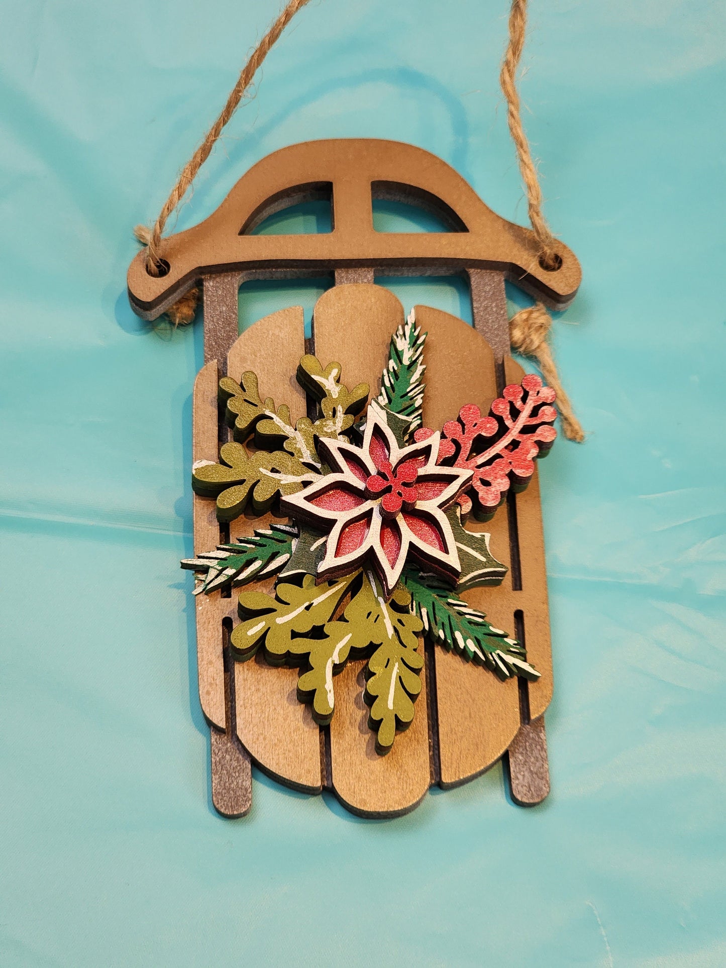 Ornament| A Christmas sled - poinsettia |  gift | Friend gift | sledding | Jingle all the way | Merry Christmas!