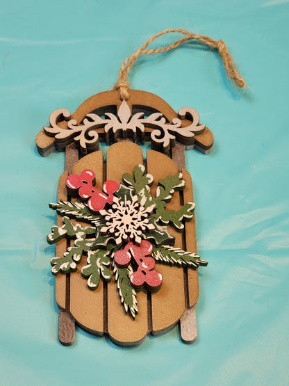 Ornament| A Christmas sled - scrollwork |  gift | Friend gift | sledding | Jingle all the way | Merry Christmas!