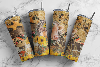 Tumbler | Floral cow1 | Farm Cows | animal print  | Gift | flowers| OSFA |Great Gift- Ladies-Cows| Men|heifers