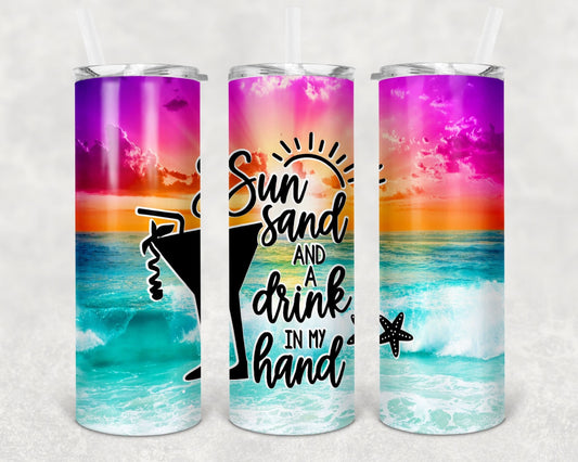 Tumbler | Sun, Sand and a drink in my hand | my happy place |HOT mom summer | Sarcasm | beach| ocean | Gift | BFF | Profanity| funny|