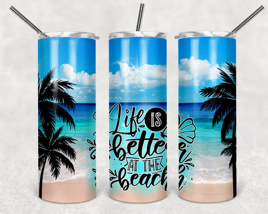 Tumbler |Life is better at the beach blue | my happy place |HOT mom summer | Sarcasm | beach| ocean | Gift | BFF | Profanity| funny|