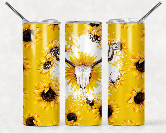 Tumbler |Sunflowers and Bull Skulls | Drinkware | wine | Gift | Sarcasm| OSFA | girl hunter