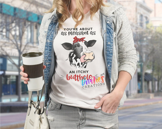 T-shirt |your about as pleasant as an itchy butthole | Farming | Chicken |COW| Beer | summer |Flowers| NSFW