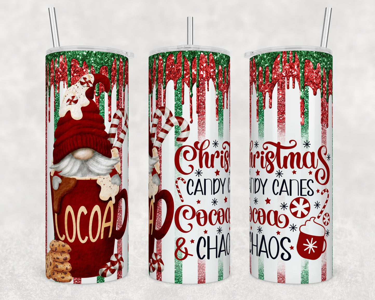 Tumbler | Christmas Candy Canes Cocoa and Chaos | books | girls or boys | Gift | BFF | special someone | Christmas | Gnomes
