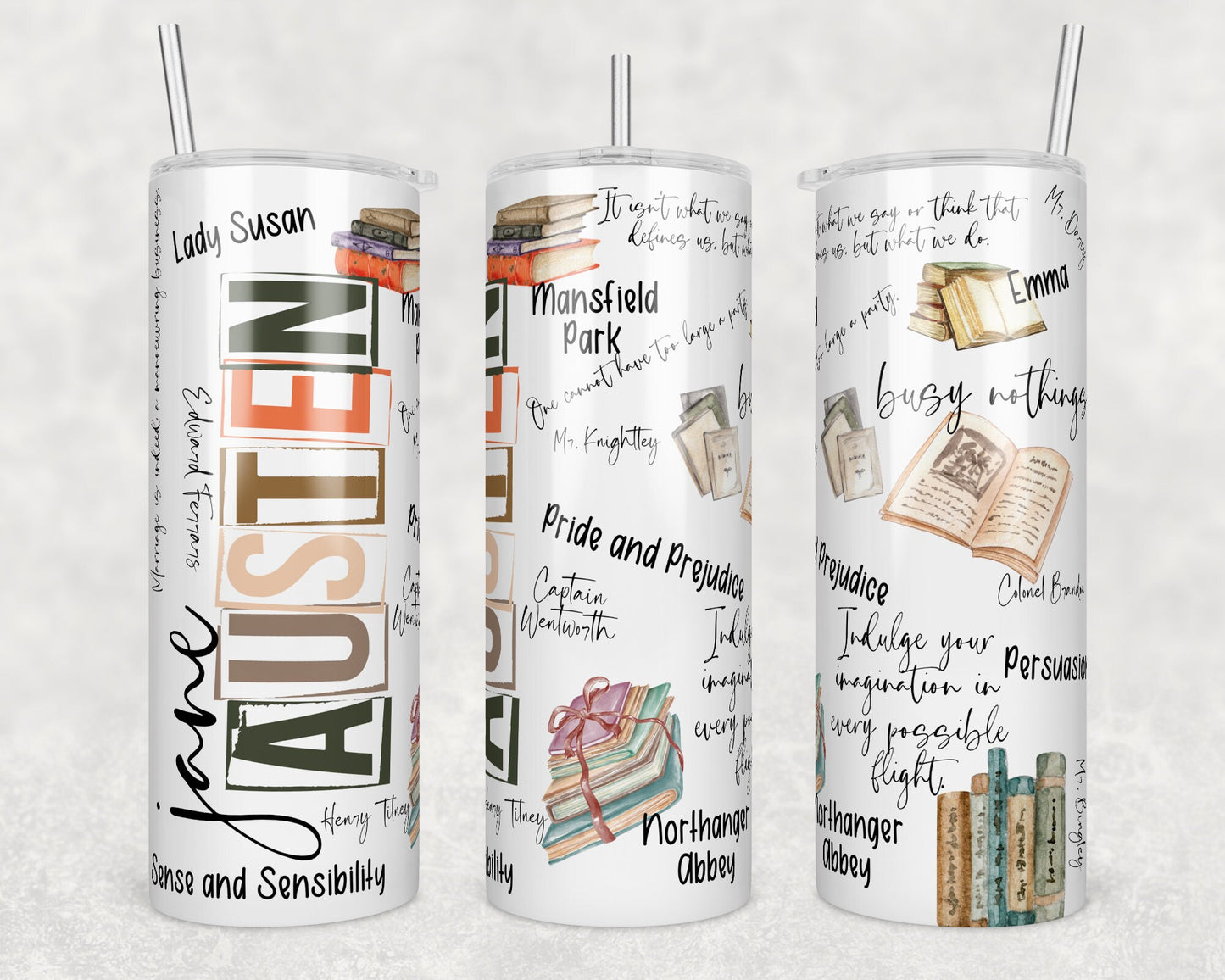 Tumbler |Jane Austen pride and prejudice | Coffee| Gift | reading| OSFA | bookworm