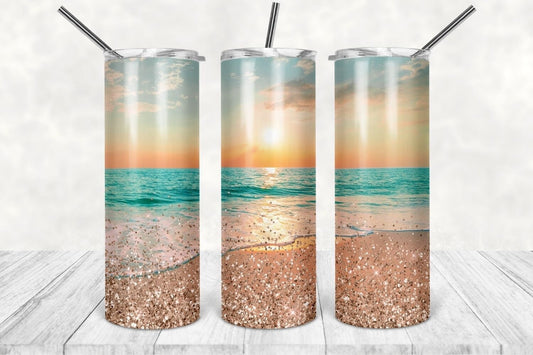 Tumbler | Sunset (can be personalized) | my happy place |HOT mom summer | Sarcasm | beach| ocean | Gift | BFF | funny|
