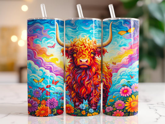 Tumbler | Highland Cow  | highland cows 27 | farm animals | cuteness | artful | rainbow cow